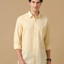 CAVALLO by Linen Club Yellow Contemporary Fit Shirt-image-49