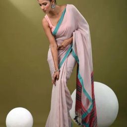 CHARUKRITI Pink Cotton Saree With Unstitched Blouse-picture-30