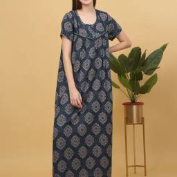 Sweet Dreams Teal Viscose Printed Night Dress-image-44