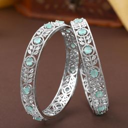 Estele Set Of 2 Rhodium-Plated Cubic Zirconia Studded Bangles-picture-30