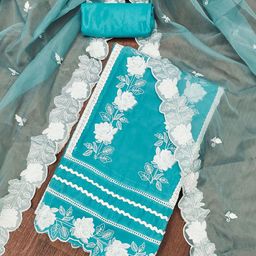 SAINOOR Embroidered Organza Semi-Stitched Dress Material-image-105