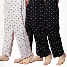 Pack of 3 Women Heart Printed Cotton Comfortable Pyjama/Lounge Pants-image-81