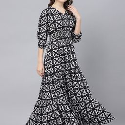 Raiyani Enterprise Women Printed Smocked Fit-Flare Dress-picture-14
