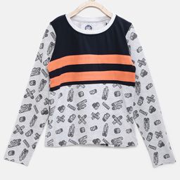 YK Boys Grey Melange & Navy Allover Printed T-shirt-image-10