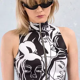 VANGULL Women Graphic Printed High Neck Fitted Crop Top-picture-38