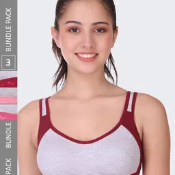 POOJA RAGENEE Pack Of 3 Non-Wired Non-Padded Anti-Bacterial Cotton Sports Bra-image-74