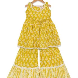AATYA KIIDS Girls Ethnic Motifs Printed Angrakha Thread Work Pure Cotton Kurti with Sharara-picture-31