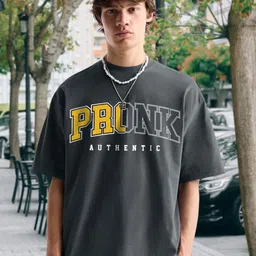 PRONK Men Typography Printed Applique T-shirt with Mask-image-72