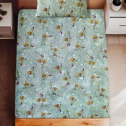 HARYANA HOOPS Green & Yellow Floral 220 TC Cotton Single Bedsheet Set 1.53 m x 2.60 m-image-17