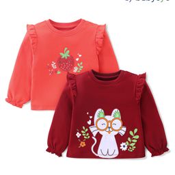 Babyoye Eco Conscious Cotton Knit Full Sleeves Kitten Printed T-Shirts Pack of 2 - Orange & Red-picture-46