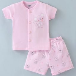 Zero Interlock Knit Half Sleeves Night Suit With Koala Print - Pink-image-20