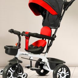 Little Olive Premium Tricycle With Canopy & Front Storage Basket - Black-24