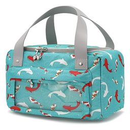 House of Quirk Insulated Reusable Lunch Bag Tote Bag for Three-Layer Thick Fabric Women Lunch Bag for School Picnic Office Outdoor Gym  - Green Dolphin-picture-21