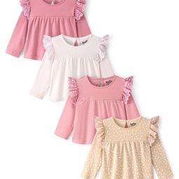 Bonfino 100 % Cotton Knit Full Sleeves Top with Frill Detailing Pack of 4 - Multicolor-image-25