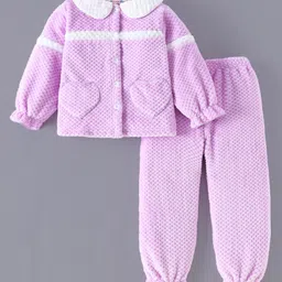 Kookie Kids Full Sleeves Peter Pan Collared Winter Wear Night Suit - Lavender-picture-30