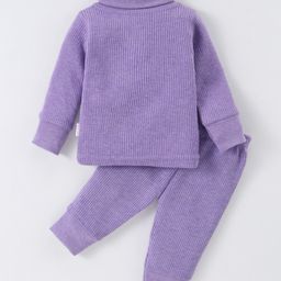 Mom's pet Cotton  Full Sleeves Solid Ribbed Thermal Set - Purple-image-63