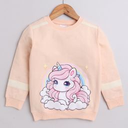 BUMZEE Cotton Looper Full Sleeves Unicorn Printed Sweatshirt - Peach-image-7