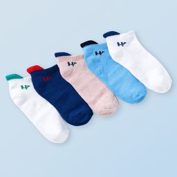 Honeyhap Premium Cotton Bamboo Spandex With Bio Finish Solid Socks Pack of 5 - Limoges White Peach Dust Baltic Sea & White-image-90