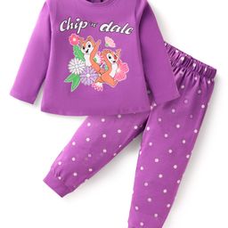 Babyhug Disney Single Jersey Knit Full Sleeves Night Suit with Chip N Dale Print - Purple-image-44