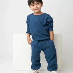 Cot & Candy Organic Cotton Full Sleeves Solid Sweatshirt & Joggers Set - Dark Blue-image-80