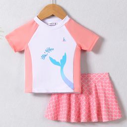 Mark & Mia Half Raglan Sleeves Two Piece Swimsuit with Whale Tail Print - Peach-image-96