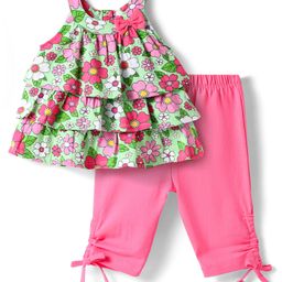 Babyhug Single Jersey Knit Sleeveless Top & Legging Set With Floral Print - Pink-image-50