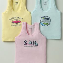 CUCUMBER Sinker Knit Sleeveless Beach Theme Printed Vests Pack Of 3 - Light Blue Baby Pink & Yellow-image-46