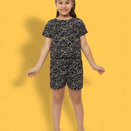 Ninos Dreams Cotton Knit Half Sleeves Abstract Printed Coordinating Tee & Shorts Set - Multi Colour-image-77