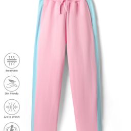 Pine Active Knit Full Length Super Stretch Track Pant With Color Block Design - Pink-picture-2