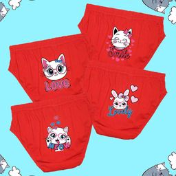 NUSYL Cotton Pack Of 4 Cat & Bunny Printed Panties - Red-picture-42