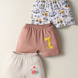 OHMS Single Jersey Above Knee Length Shorts With Vehicle Print Pack Of 3 - White Cream & Rose Gold-image-58