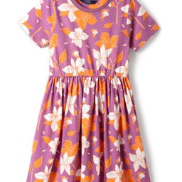 Pine Kids Cotton Knit Half Sleeves Frock With Floral Print - Fuchsia-image-59