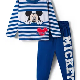 Babyhug Disney Single Jersey Knit Full Sleeves Night Suit With Mickey Mouse Graphics - Navy Blue-picture-6