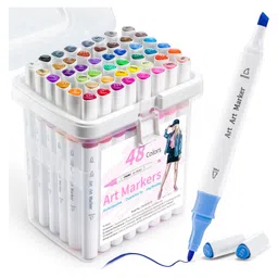 Magicwand 48 Colors Dual Tip Art Markers Pen For Manga And Impressions For Art Lovers with Plastic Box Pack of 48-picture-1