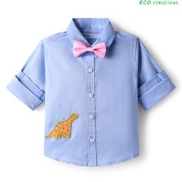 Babyoye 100% Cotton Woven Full Sleeves Party Shirt with Bow & Dino Embroidery - Light Blue-picture-33