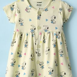 CUCUMBER Interlock Knit Half Sleeves With Front Open Frock With Dog Print - Yellow-image-48