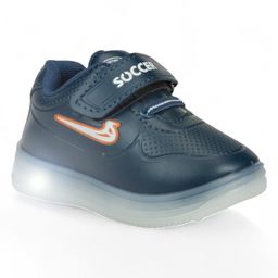 Lil Lollipop Soccer Text Printed Velcro Closure LED Shoes - Navy Blue-image-7