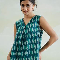 SANSKRUTIHOMES V-Neck Geometric Print Cotton Top-11