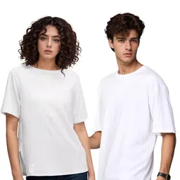 BLUEFICUS Unisex Pack Of 2 Solid Round Neck Cotton Relaxed Fit T-shirts-image-40