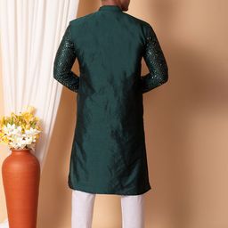 NFC CREATION Embroidered Mandarin Collar Straight Sequinned Dupion Silk Kurta With Pyjamas image 2