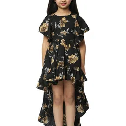Shahina Fashion Girls Floral Printed Gathered Detail High-Low Hem Fit & Flare Dresses-image-87