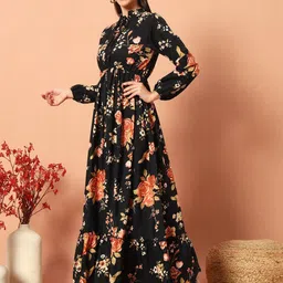 Jash Creation Floral Print Puff Sleeve Fit & Flare Maxi Dress-image-24