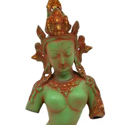Exotic India Gold-Toned & Green Lord Tara Religious Brass Idol Showpiece-picture-11