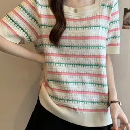 StyleCast Women Horizontal Striped Square Neck Top-image-59