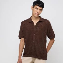 Nuon by Westside Brown Knit-Textured Relaxed-Fit Cotton Shirt-image-72