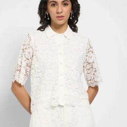 Honey by Pantaloons Cloud Dancer Lace Pattern Casual Shirt-image-50