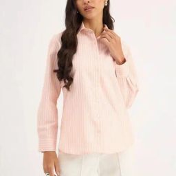 SALT Attire Peach Mariner Striped Shirt With Lace Detail-image-30