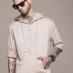 WROGN Self Design Opaque Hooded Casual Shirt-image-56