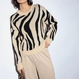 Only Beige & Black Self Design Pullover-15