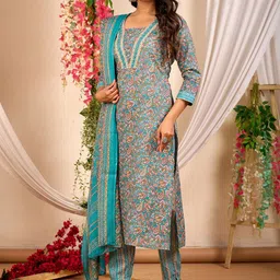 Anouk Women Ethnic Motifs Printed Regular Pure Cotton Kurta with Trousers & With Dupatta-image-54